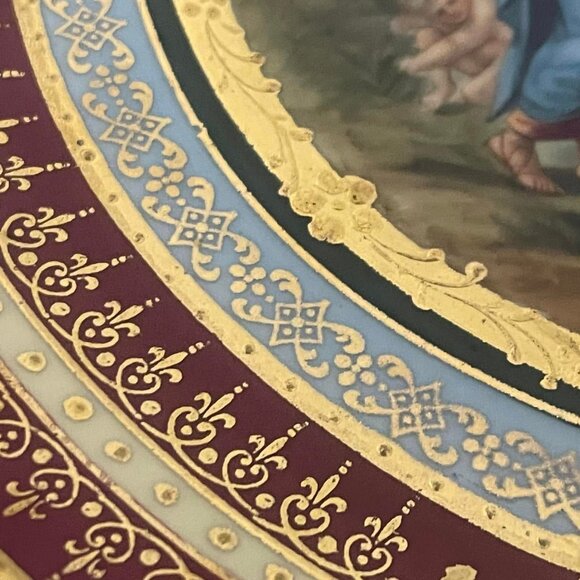 ANTIQUE VICTORIAN ROYAL VIENNA PORCELAIN SCENIC PLAQUE 12" PLATE with STAMP 1672 - Picture 3 of 8